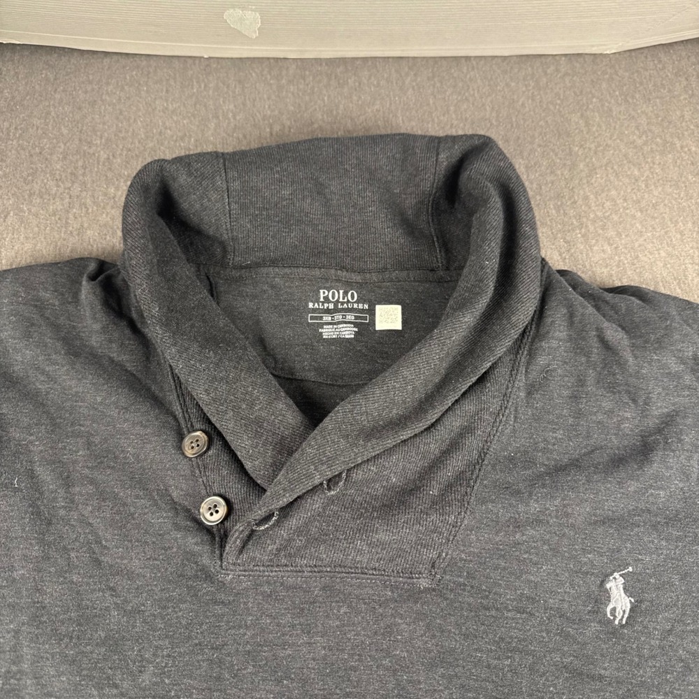 Polo Ralph Lauren Mens 3XB Shawl Collar Pullover Sweatshirt Charcoal Grey Pony